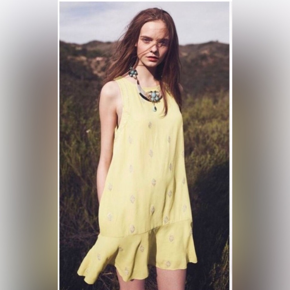 Anthropologie Yellow Sleeveless Dress with Silver Accents